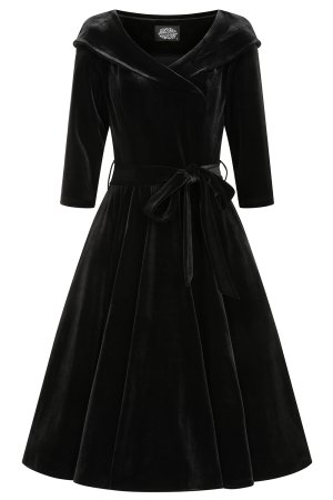 Pheobe Black Velvet Swing Dress in Plus Size